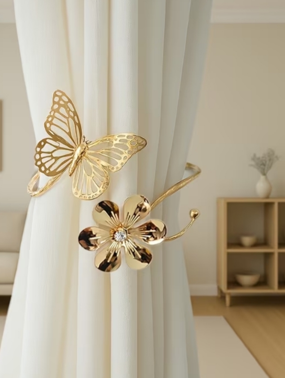 Elegant Gold Butterfly & Flower Curtain Tieback
